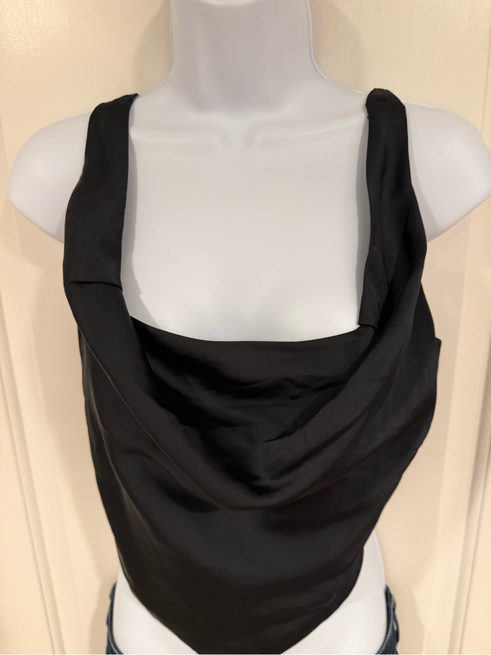 Abercrombie & Fitch Black Satin Draped Strapless Top